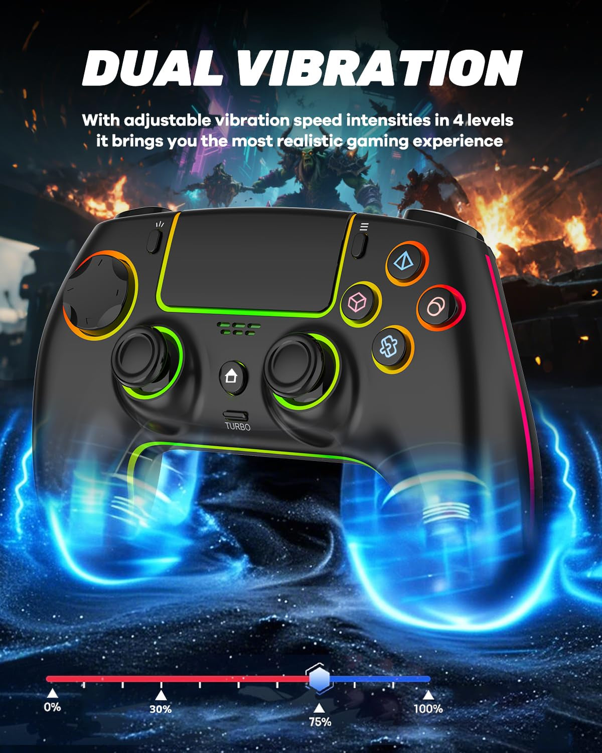 Wireless Pro Controller for PS5, PC, Mac, iOS, Android, and Steam Deck, RGB Gamepad with Hall Effect Joysticks, Dual Vibration, Turbo and Programmable Buttons, Touchpad, 3.5mm Audio Jack, 1500mAh Battery