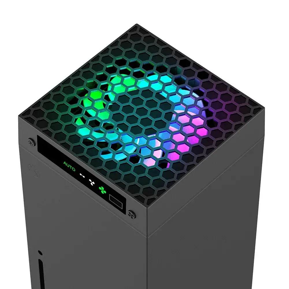 RGB Cooling Fan 3 Levels Adjustable Speed Top Cooler Fan with Headset Holders Temperature-Controlled Cooling Fan System USB Port for Xbox Series X Console