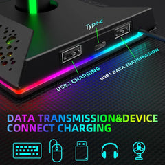RGB Headset Stand, Gaming Headphone Stand with 2 USB Charging Ports,10 Light Modes Headset Holder PC Gaming Accessories, Suitable for All Earphone Accessories, Gift for Boys Men Gamers