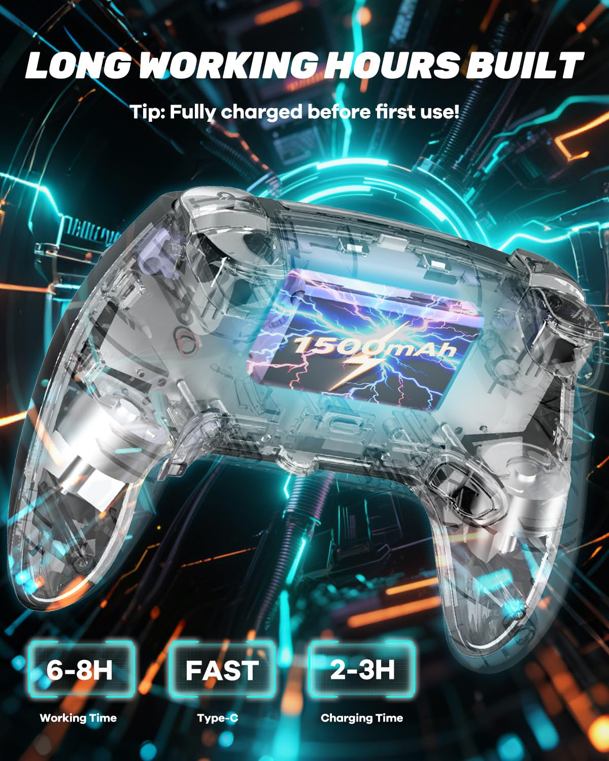 Wireless Pro Controller for PS5, PC, Mac, iOS, Android, and Steam Deck, RGB Gamepad with Hall Effect Joysticks, Dual Vibration, Turbo and Programmable Buttons, Touchpad, 3.5mm Audio Jack, 1500mAh Battery