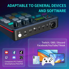 Broadcast Live Sound Card Quipment Podcast Gaming Audio Mixer with Microphone Set DJ Device for Audio Recording Live Streaming