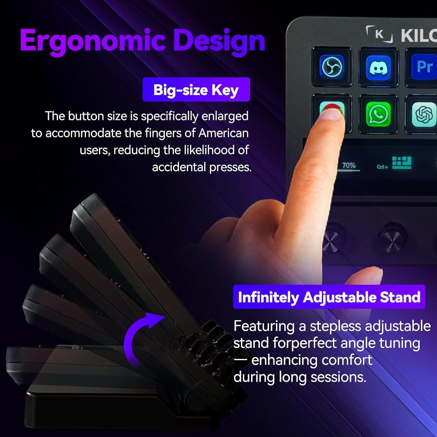 KILOGOGRAPH Stream Dock with Knobs Screen N4E — Wired Streaming Controller for PC and Mac