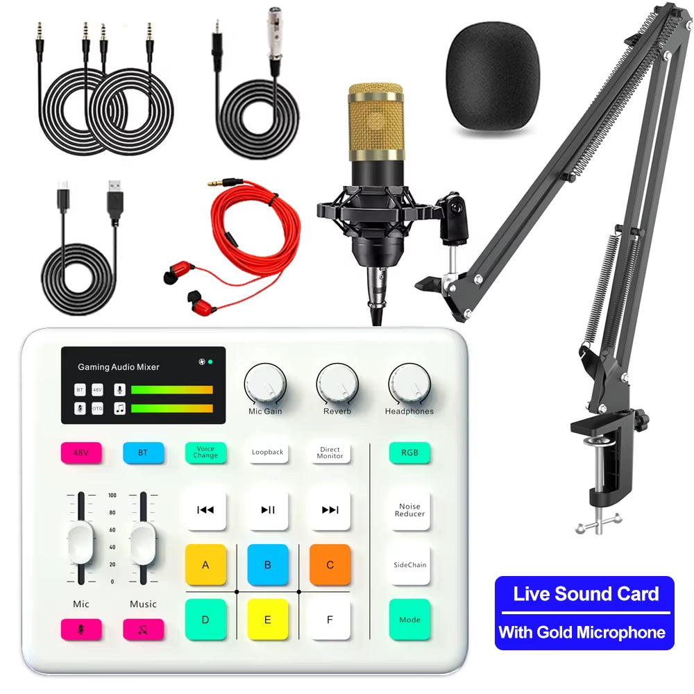 Broadcast Live Sound Card Audio Mixer with Microphone Set for Streaming, Gaming, and Podcasting