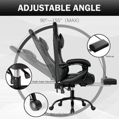 Ergonomic Gaming Chair with Footrest, Racing Style Video Game Chair for Adults, Reclining Gamer Chair Office Chair