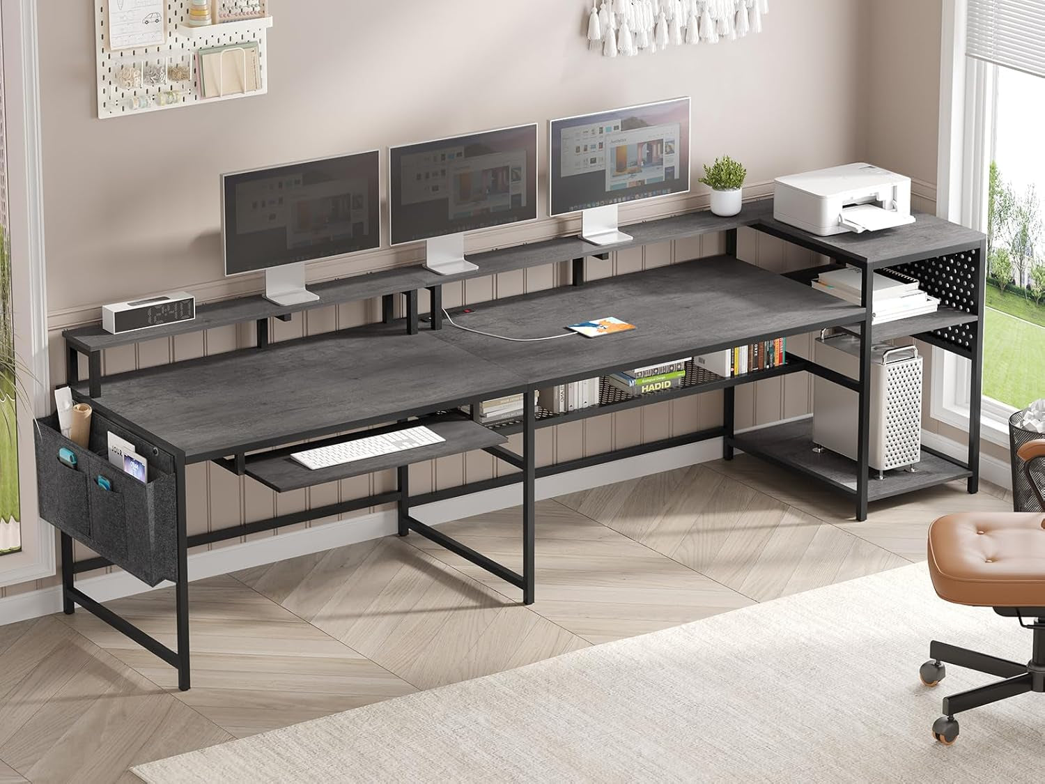 SEDETA L Shaped Gaming Desk, Convertible 96 Inch Home Office Desk – Grey