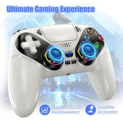 LED Wireless Controller for PS5, Compatible with PS5 Pro/Slim/Pc, Dual Vibration, Macro/Turbo Function, 3.5Mm Audio Jack, 6-Axis Motion Contro Gamepad with Speaker(White)