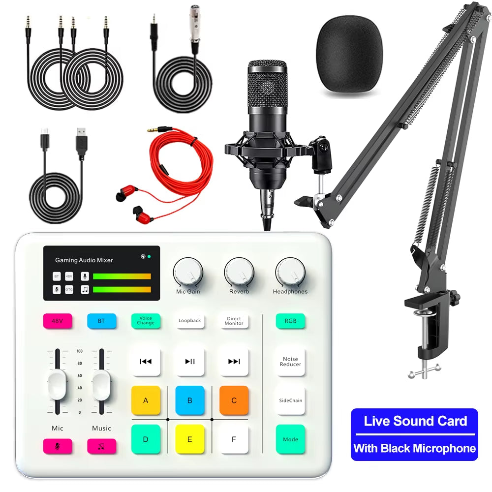 Broadcast Live Sound Card Audio Mixer with Microphone Set for Streaming, Gaming, and Podcasting