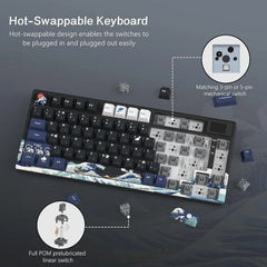 S-K80 75% Keyboard with Color Multimedia Display Mechanical Gaming Keyboard, Wired Hot Swappable Gasket Mount RGB Custom Key Board, Pre-Lubed Stabilizer for Mac/Win, Black Kanagawa