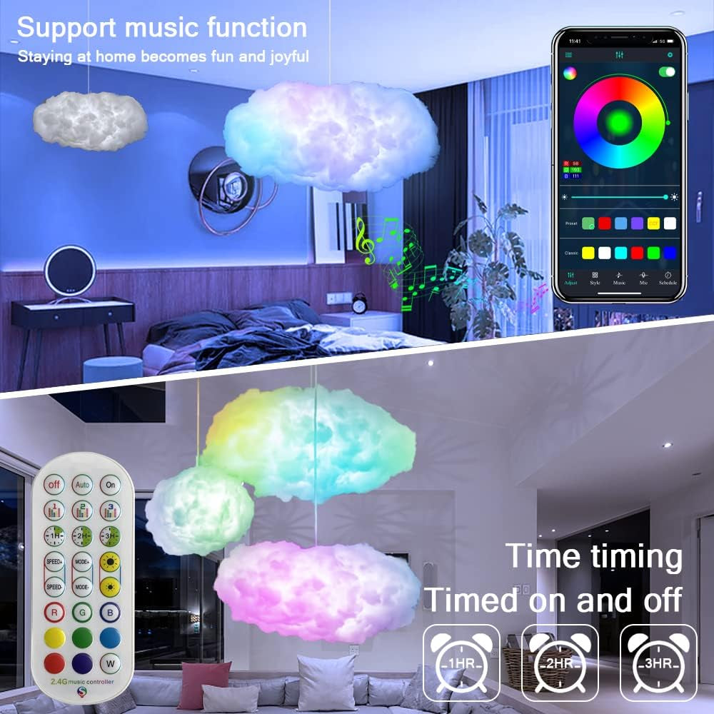 Cloud RGB Lightning Light with Music Sync, Bluetooth App Control, USB Powered LED Ceiling Light for Gaming Rooms and Streaming Setups