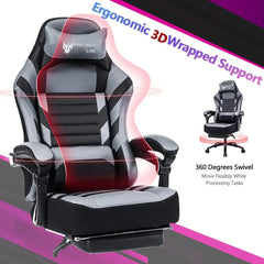Racing Gaming Chair with Footrest Massage, 400Lb Capacity, Black, Modern Style, Ergonomic Desk Chair, Recliner, Leather Memory Foam, Office & Gaming Use