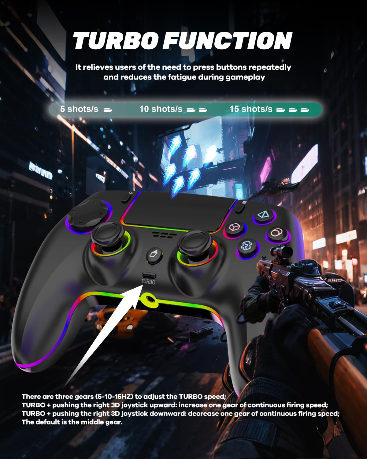 Wireless Pro Controller for Ps-5/Pc/Mac/Ios/Android/Steam Deck, Gamepad with 7 Variable Color RGB Lights/Hall Effect Joystick/Dual Vibration/Turbo/Programmable/Headset Jack/Touchpad/1500 Mah Battery