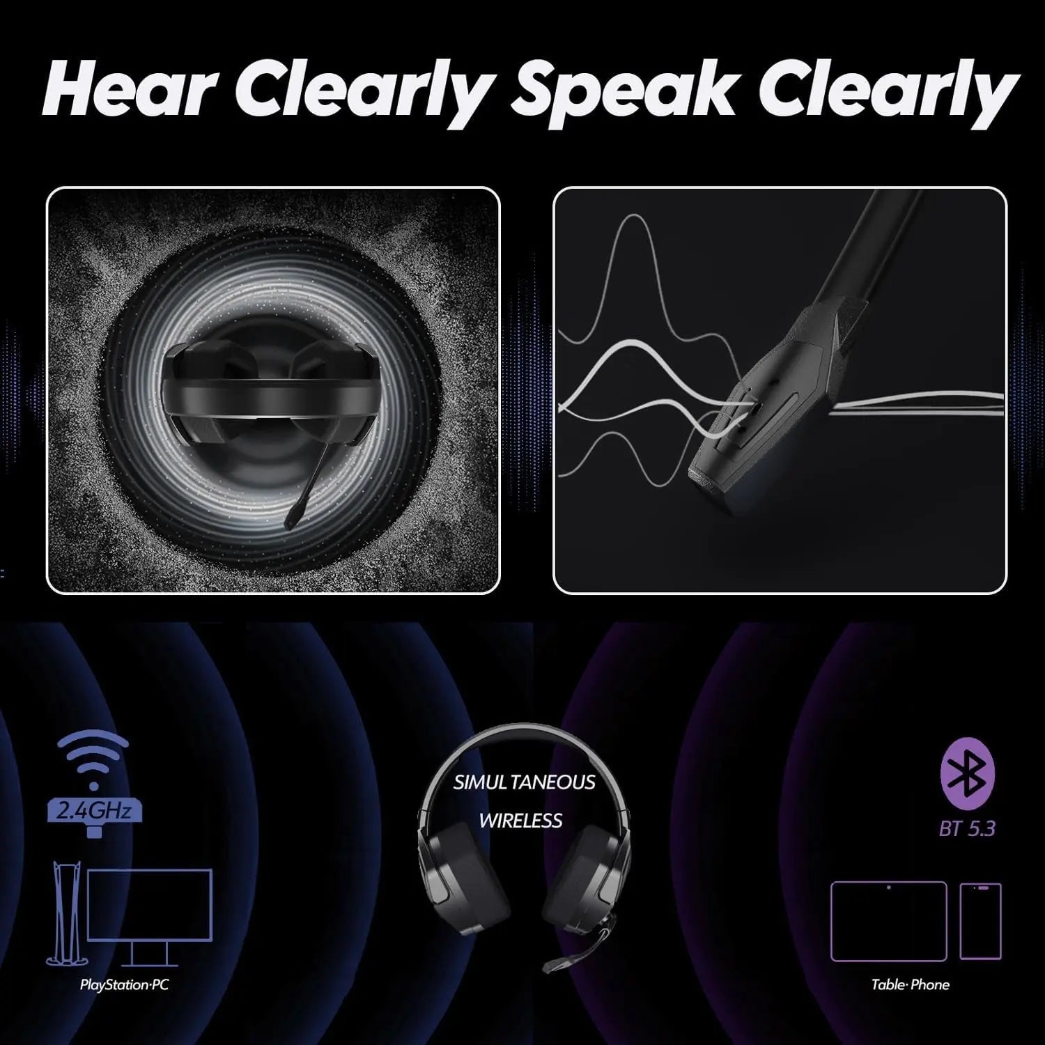 G06 Dual Wireless Gaming Headset with Microphone for PS5, PS4, PC - 23Ms Low Latency Audio - 100-Hour of Playtime - 50Mm Drivers (Black-Orange)