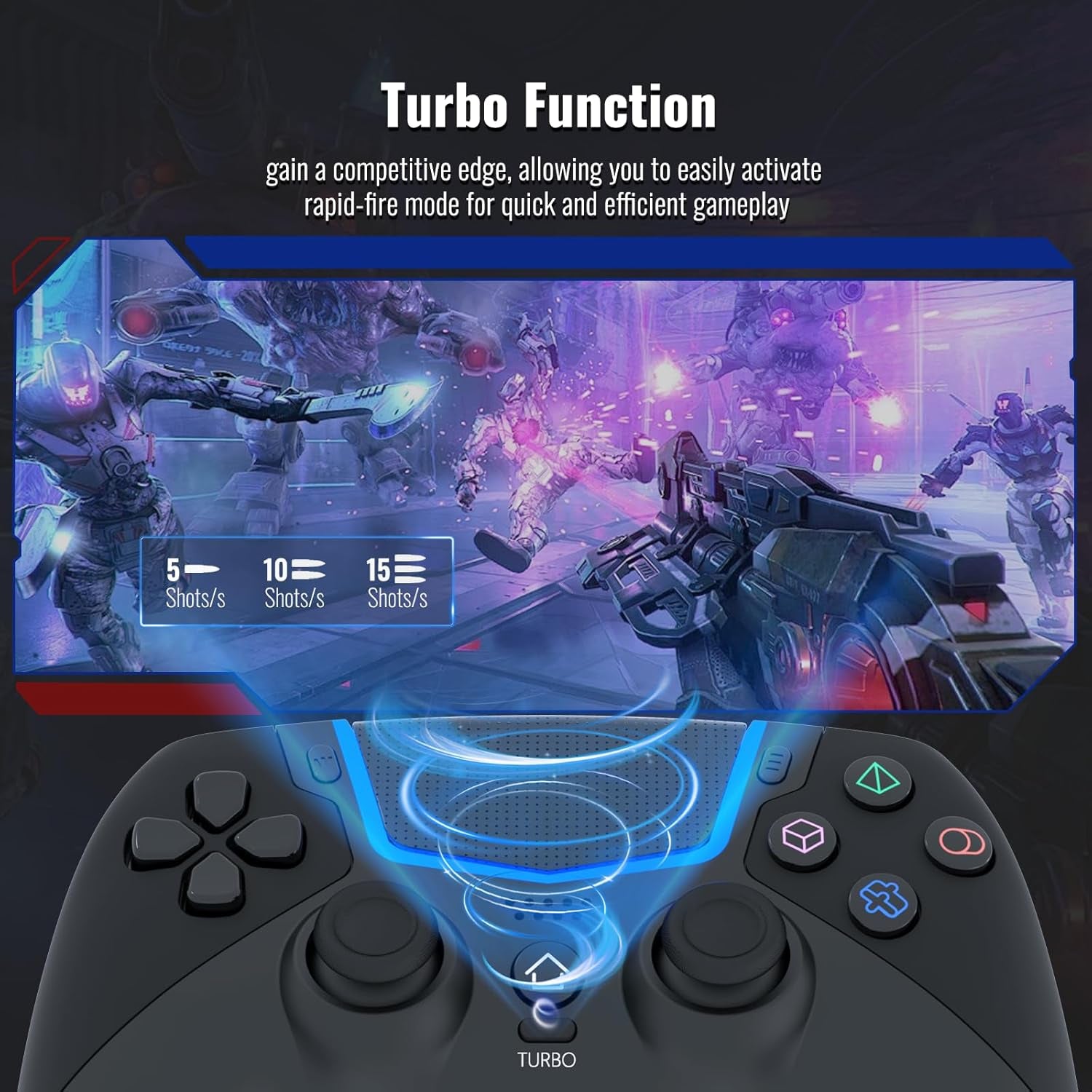 Wireless Gaming Controller for PS5, PS5 Pro, PS5 Slim, and PC, Bluetooth 5.3 Gamepad with Hall Effect Joysticks, LED Light Bar, Turbo, 6-Axis Motion Control, Dual Vibration, Touchpad, 3.5mm Audio Jack and Speaker, Black