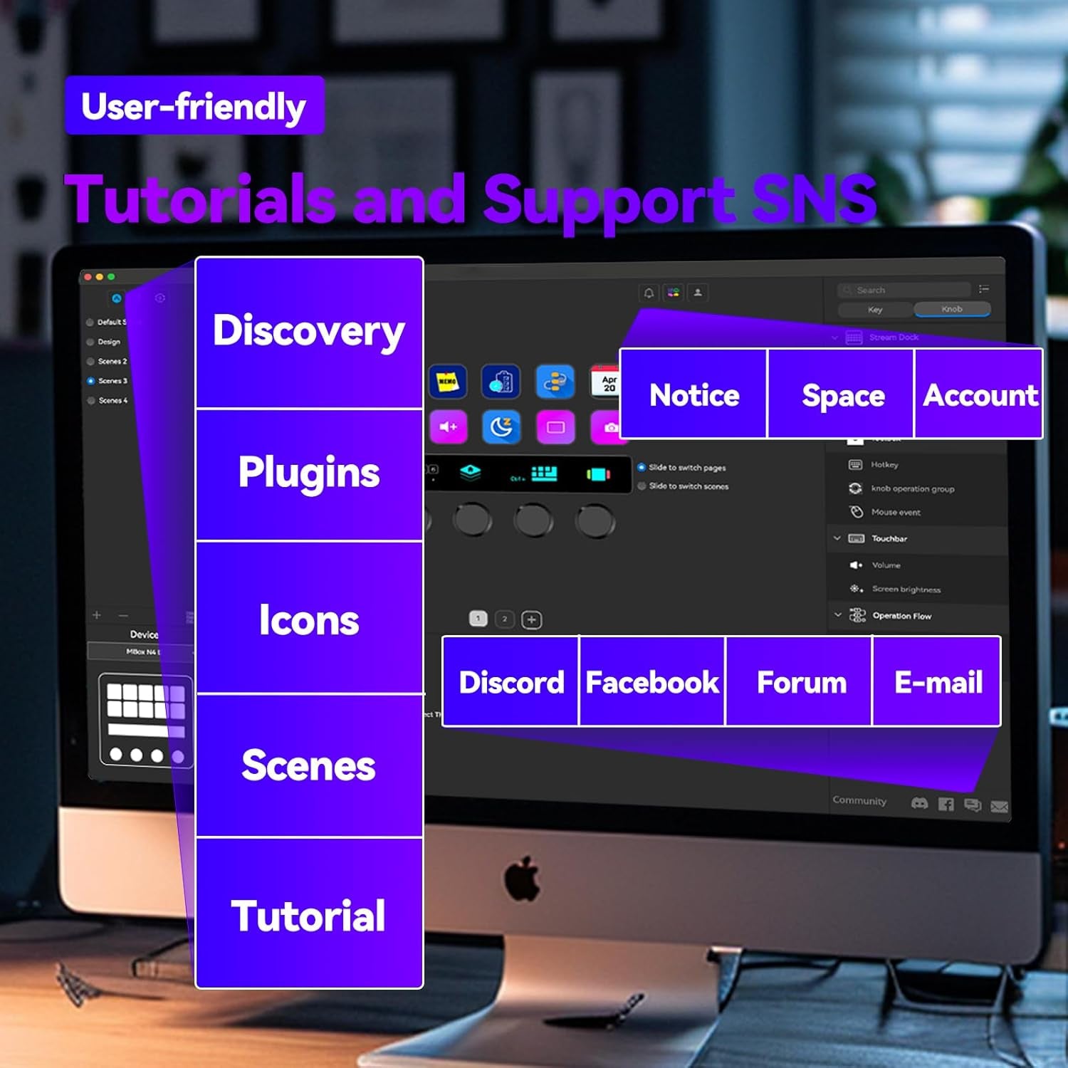 KILOGOGRAPH Stream Dock with Knobs Screen N4E — Wired Streaming Controller for PC and Mac