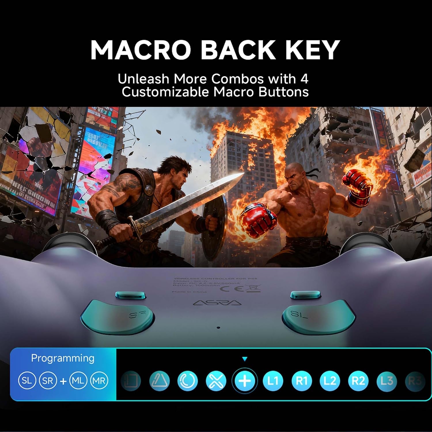 ASRVA Wireless Controller for PS5 Slim & Pro, Hall Effect, Macro, Gyro & RGB