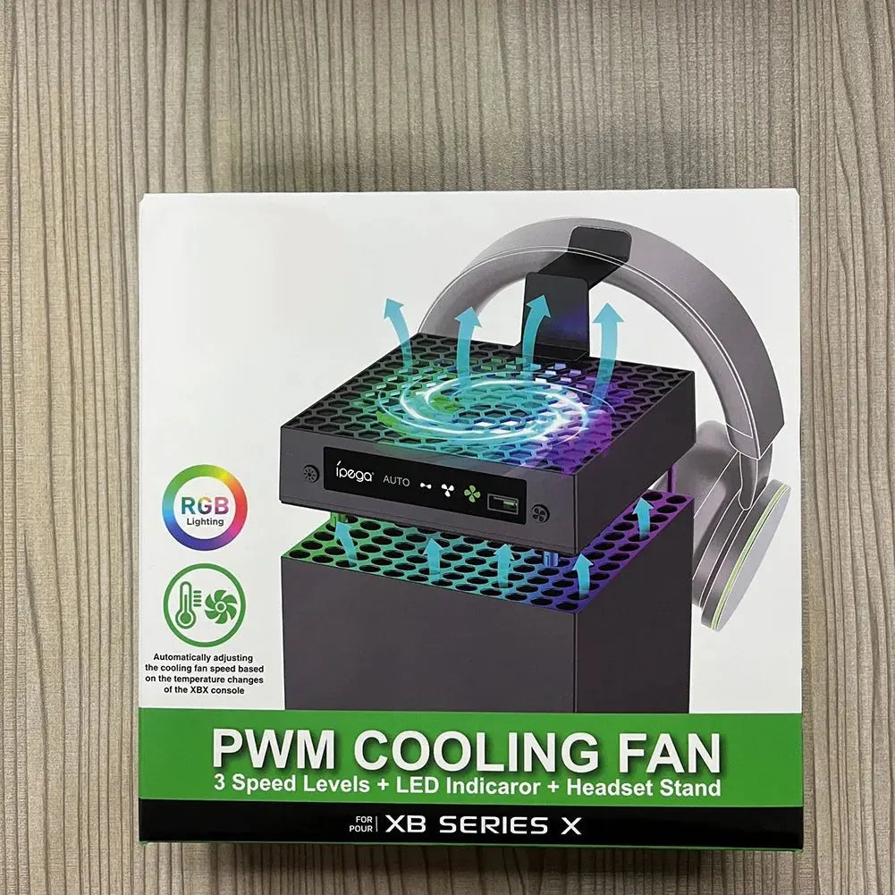 RGB Cooling Fan 3 Levels Adjustable Speed Top Cooler Fan with Headset Holders Temperature-Controlled Cooling Fan System USB Port for Xbox Series X Console