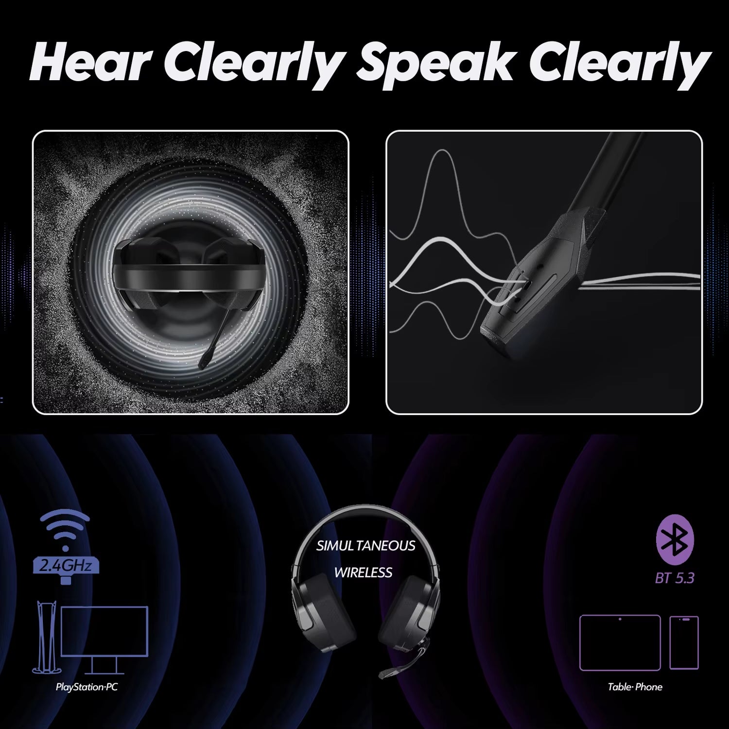 G06 Dual Wireless Gaming Headphones 2.4Ghz Bluetooth 5.3 Headsets Gamer with Microphone for PS5, PS4, PC, Mobile, Switch