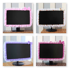 Lace Fabric Computer Frame Cover Monitor Screen Dust Cover with Elastic Pen Pocket Bow Home Decorations