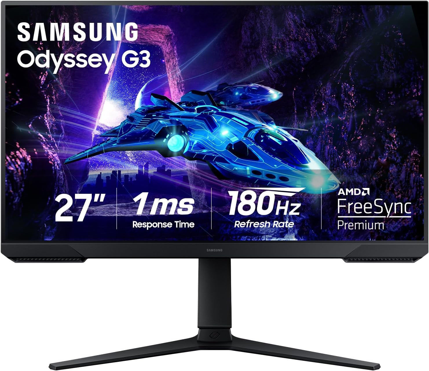 Samsung Odyssey G3 27 Inch Gaming Monitor, FHD 1080P 180Hz Display, 1ms MPRT, AMD FreeSync, Adjustable Ergonomic Stand, Eye Saver Mode,