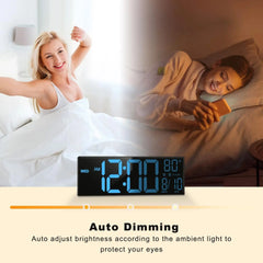 16" Large Digital Wall Mount Clock, Count down Timer, Alarm, Big LED, 8 RGB Color, DST, Temperature for Living Room Classroom Desk, Xmas, Birthday Gift for Senior Mom Dad (Black, 16 Inches)