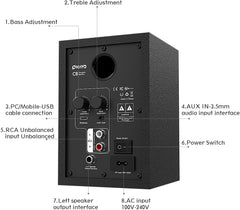 60W Computer Speakers for Music and Gaming, Active Bluetooth 5.3, Stereo 2.0 Speakers for Desktop PC or Laptop, 3.5Mm Aux RCA USB Input, 1 Pair, Black