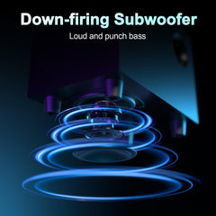 Computer Speakers with Subwoofer, 2.1 Hi-Fi PC Speakers System with 6 Lighting Modes, Enhanced Bass, Plug and Play, USB/USB-C Powered and 3.5Mm Aux in for Desktop, Monitor, Laptop, Tablet