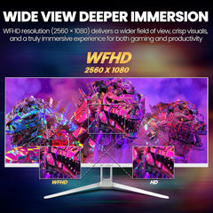 34'' Ultrawide Gaming Monitor 120HZ, 21:9 WFHD 2560X1080 IPS Panel Computer Monitors with Built-In Speakers, Support AMD Freesync, 120% Srgb, DP1.4 & HDMI1.4, Wall Mountable Installs-White