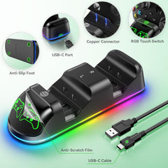 Controller Charger Station with 2X4800Mwh Rechargeable Battery Packs Compatible with Xbox One/Elite/Series X|S, Controller Charging Dock, XB Gaming Accessories with 9 RGB Modes and 4 Battery Covers