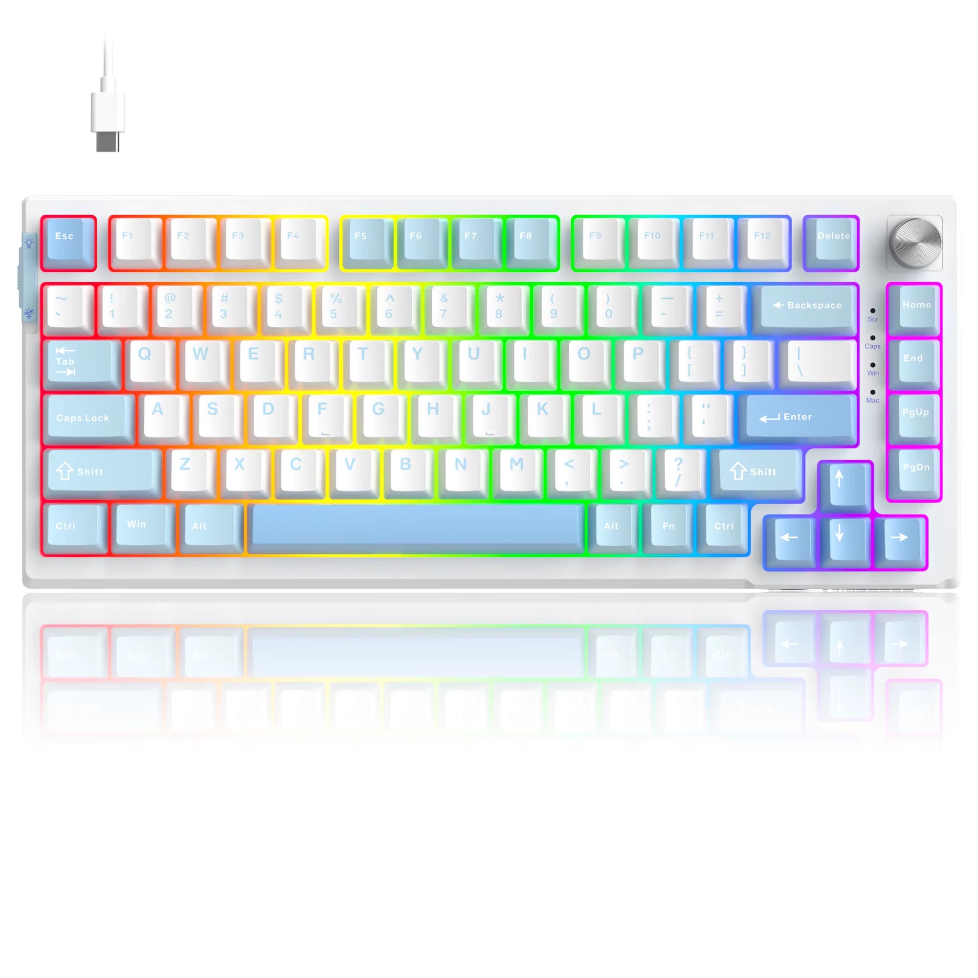 SKY81 75% Mechanical Gaming Keyboard, RGB Gasket Hot Swappable Wired Custom Creamy Sound Dampening Keyboard with Knob