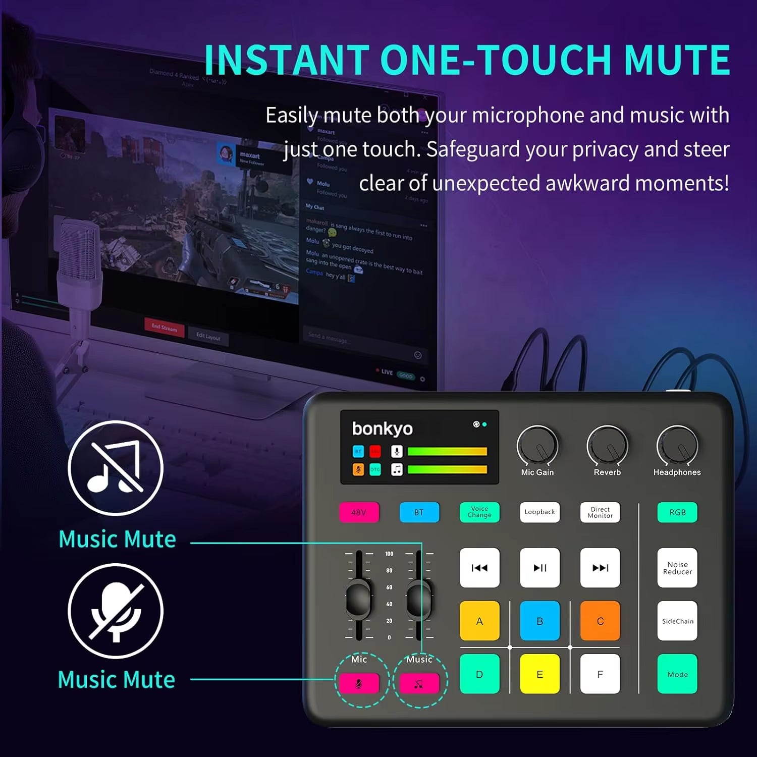 Broadcast Live Sound Card Audio Mixer with Microphone Set for Streaming, Gaming, and Podcasting