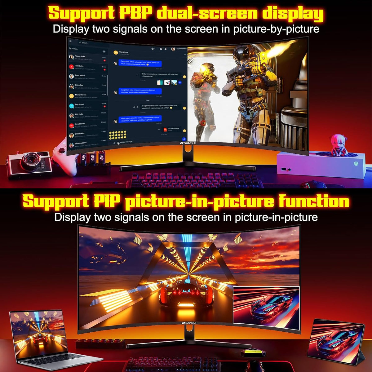 SANSUI 34" 240Hz Curved Ultrawide Gaming Monitor, 3440x1440 UWQHD, 1ms, FreeSync, HDR
