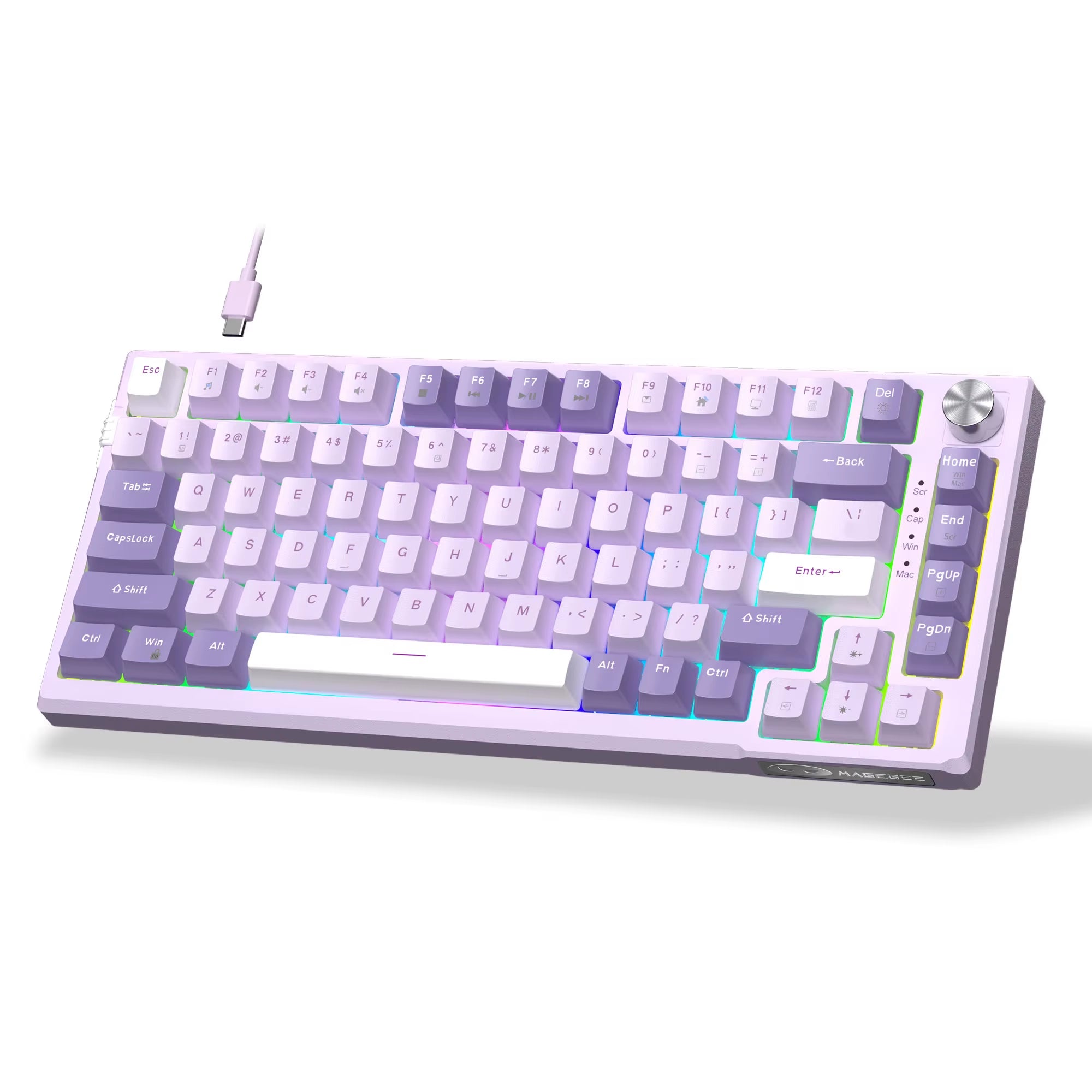 SKY81 75% Mechanical Gaming Keyboard, RGB Gasket Hot Swappable Wired Custom Creamy Sound Dampening Keyboard with Knob