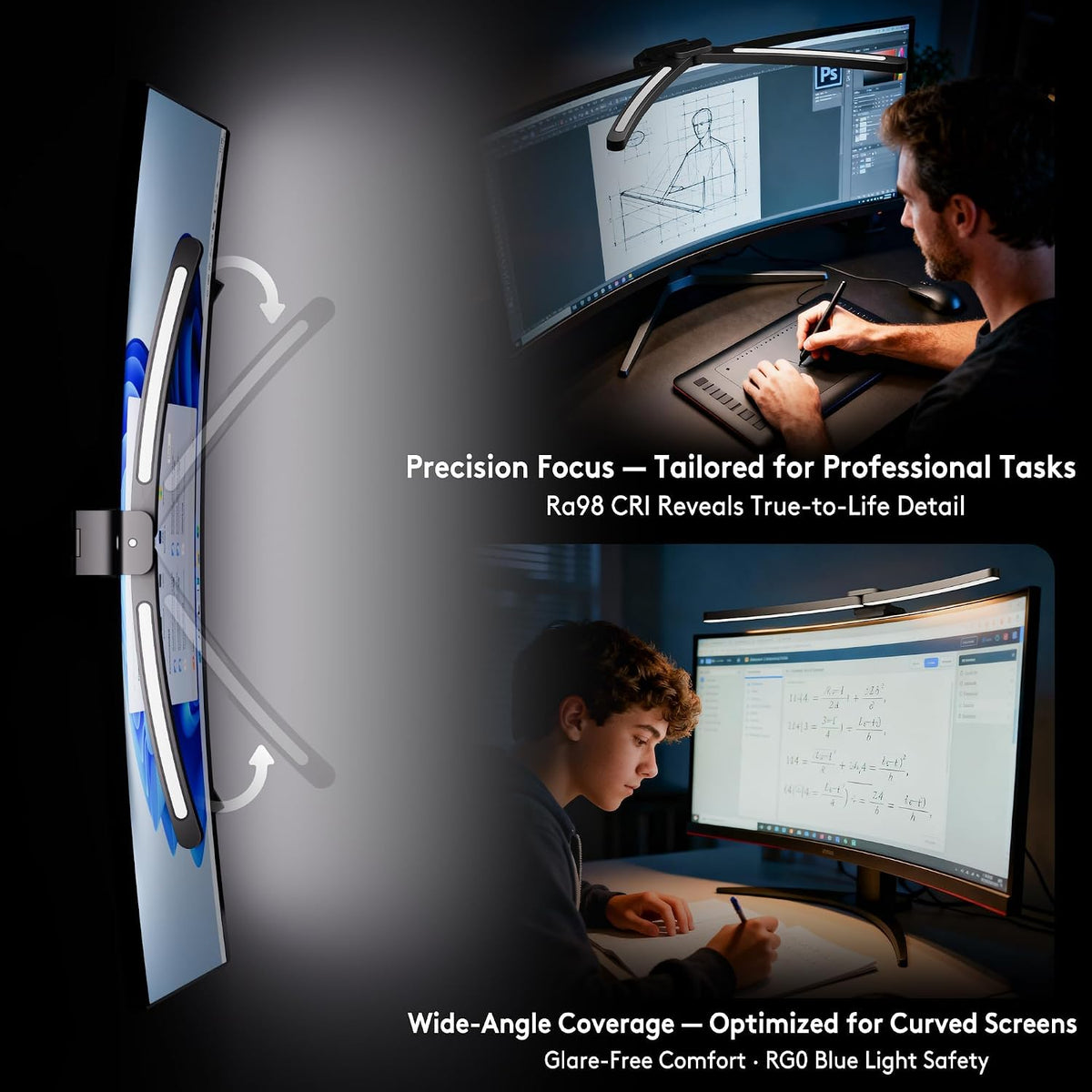 Quntis 26" Curved Monitor Light Bar for 34"+ Ultrawide Screens, 15 RGB Modes, Auto-Dimming & Remote