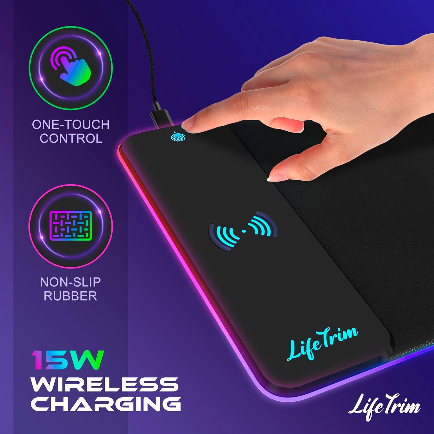 Wireless Charger LED Mousepad 35.5 X 12 Inch RGB Gaming Mouse Pad 10 Light Modes