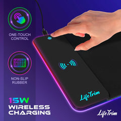 Wireless Charger LED Mousepad 35.5 X 12 Inch RGB Gaming Mouse Pad 10 Light Modes