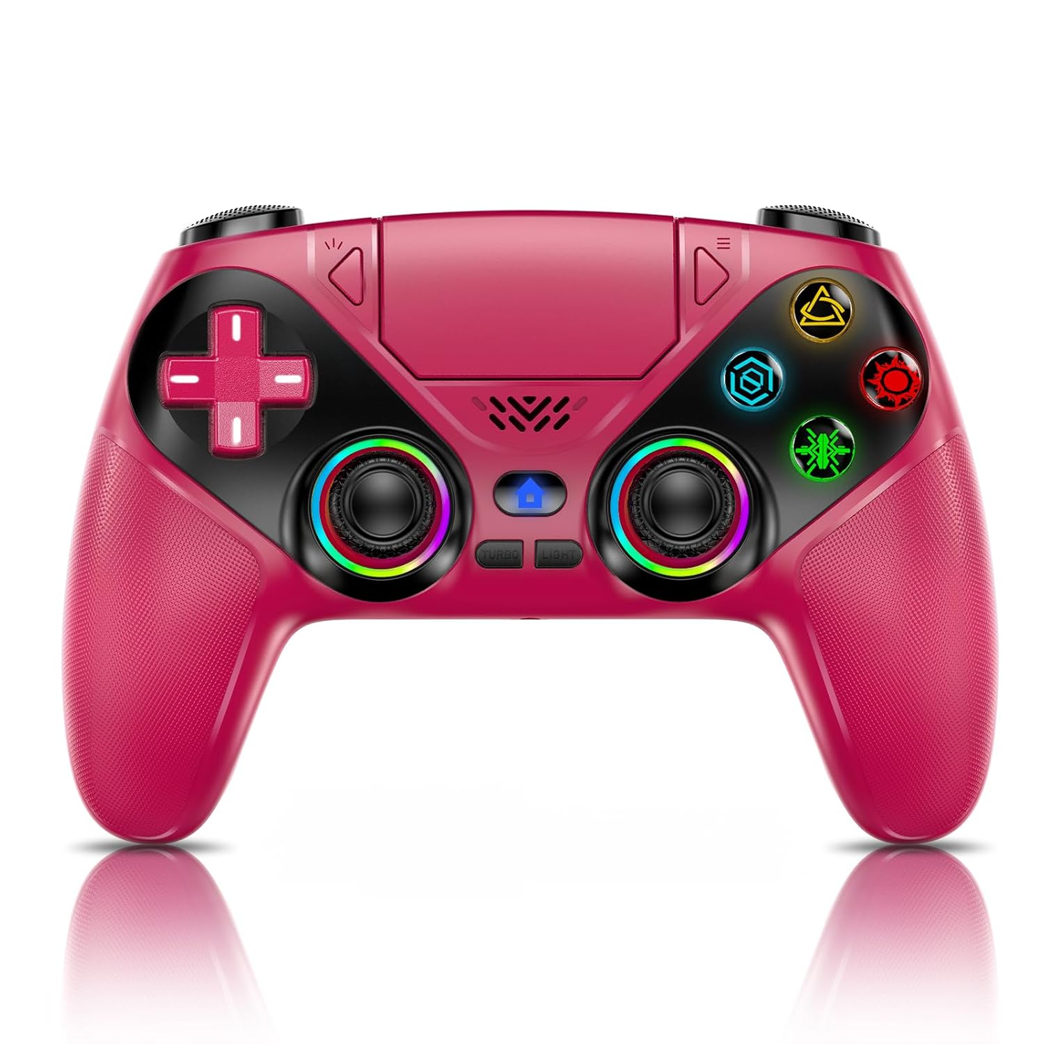 RGB Wireless Gaming Controller for PS5 and PC, Bluetooth Gamepad with Turbo and Macro, 6-Axis Motion Control, Dual Vibration, 3.5mm Audio Jack, 1000mAh Battery, Red