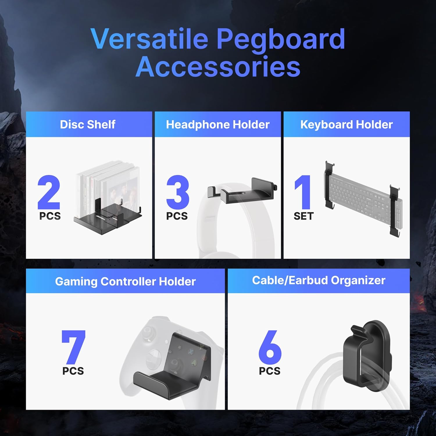 Controller and Headphone Holder Wall Mount, Modular Gaming Pegboard