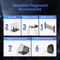 Controller and Headphone Holder Wall Mount, Modular Gaming Pegboard
