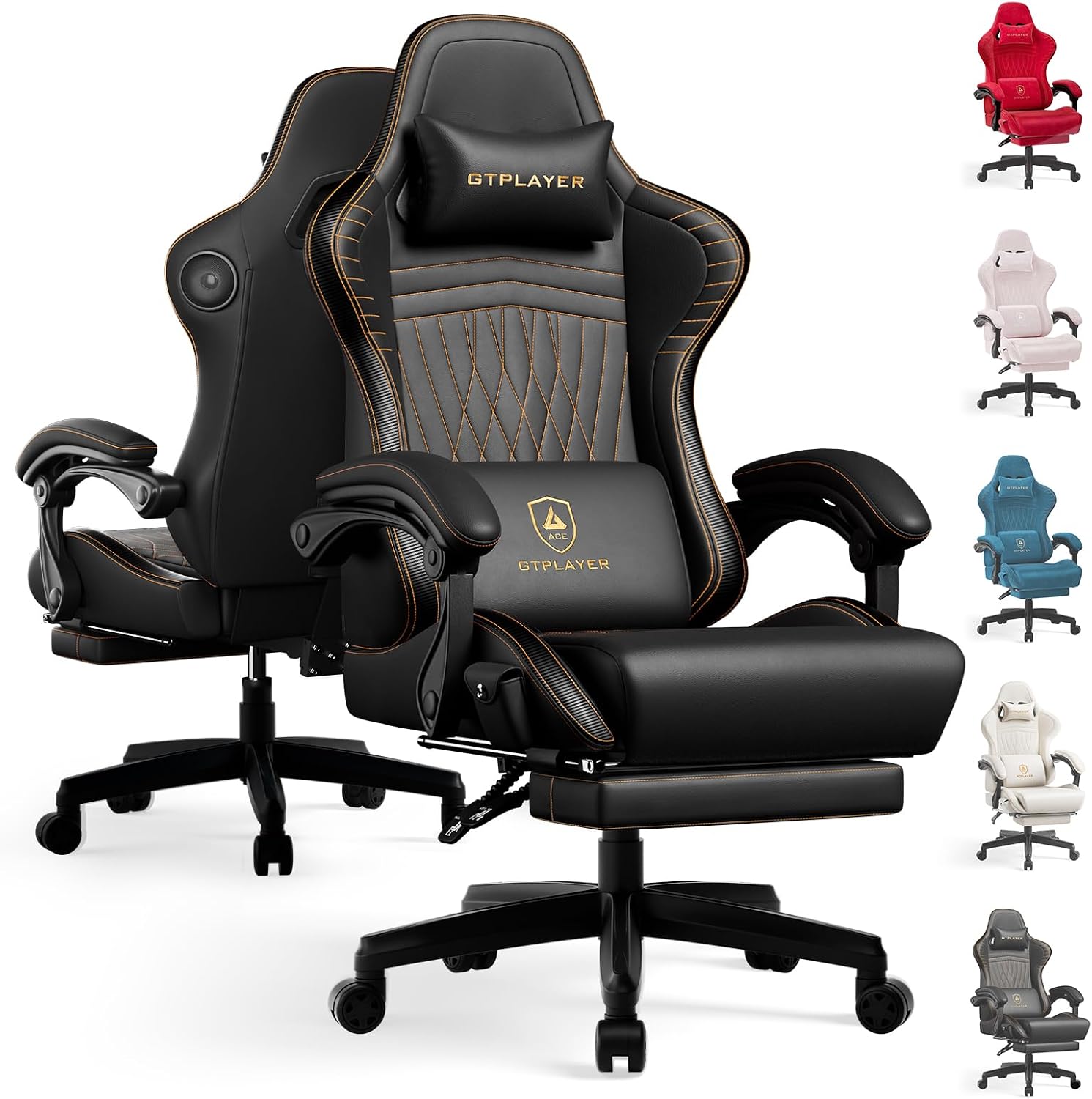 ACE-PRO Music Gaming Chairs – Built-In Speakers, App Support & Bluetooth Control, Computer Game Chairs with Footrest for Adults, Ergonomic Reclining Silla, Linkage Armrest, Blue 【Velvet】