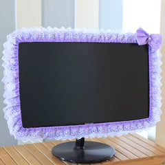Lace Fabric Computer Frame Cover Monitor Screen Dust Cover with Elastic Pen Pocket Bow Home Decorations