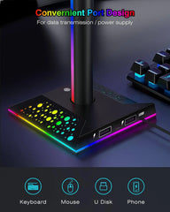 Headphone Stand Gaming Headset Holder RGB PC Gaming Accessories for Desk, Cool LED Headset Stand with 2 USB Charger for Gamer, Black