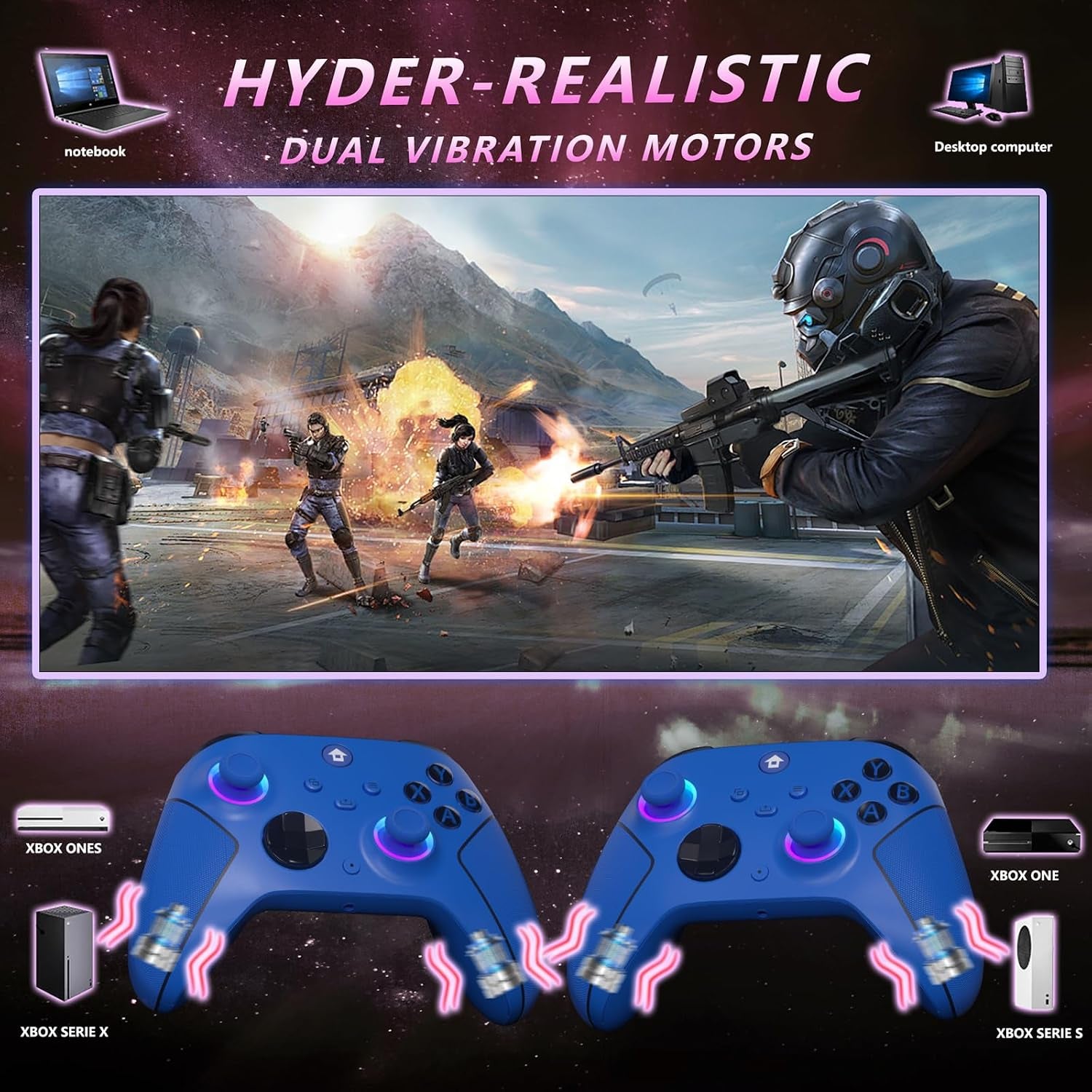 YUYIU Wireless RGB Controller for Xbox Series X|S, Xbox One & PC, Hall Effect Sticks, Turbo, Programmable Buttons, 1000mAh Battery