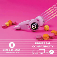 Kids Cat Ear Headphones, Bluetooth 5.3 Wireless, LED Lights, Safe Volume Limit, Micro SD/TF, for Ipad, Tablet, Travel (Pink)