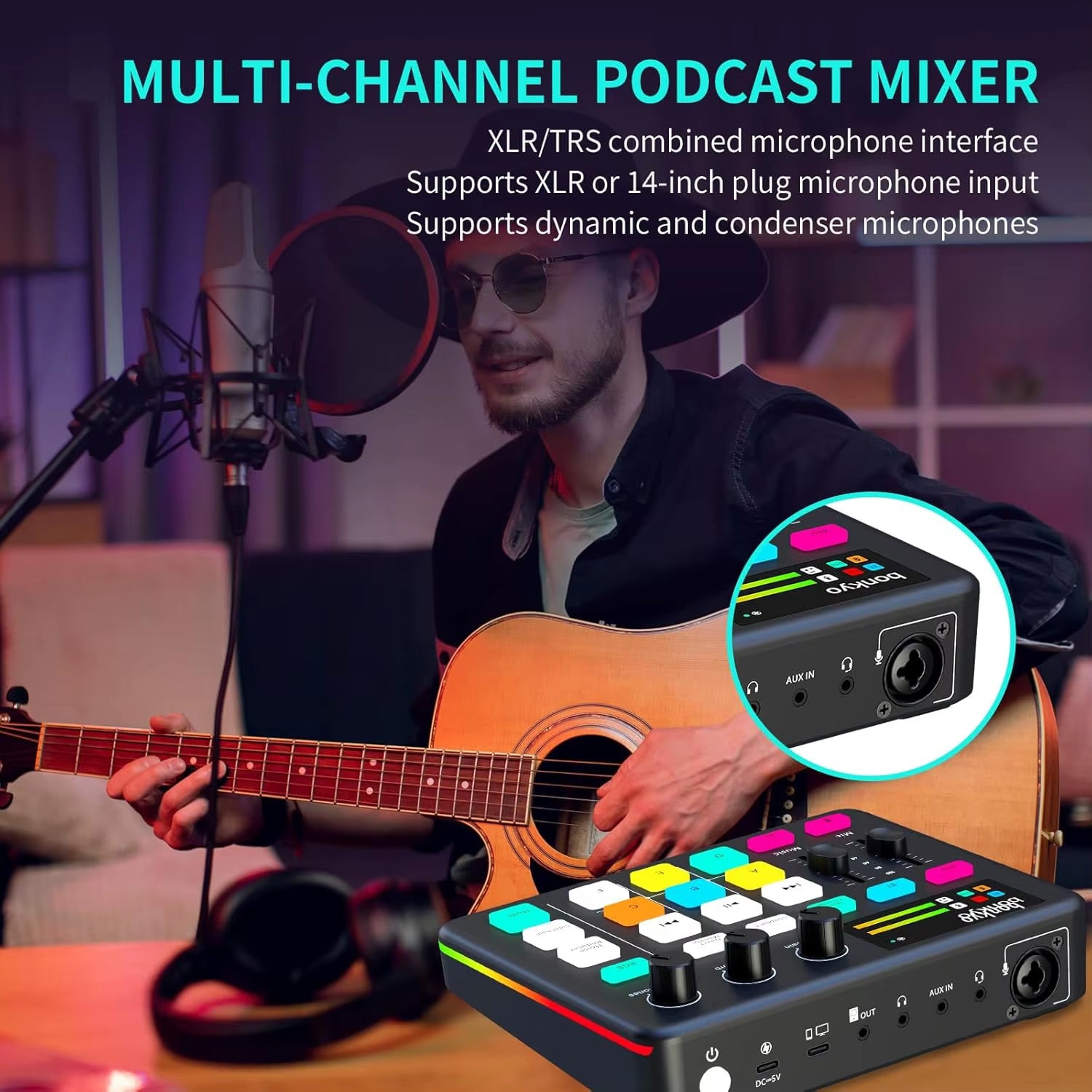 Broadcast Live Sound Card Quipment Podcast Gaming Audio Mixer with Microphone Set DJ Device for Audio Recording Live Streaming