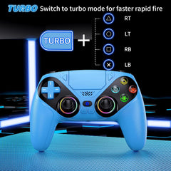 RGB Wireless Controller for Ps5/Playstation 5 PC, Bluetooth Controller with Turbo, Macro, Dynamic Vibration, 6-Axis Motion Control, 3.5Mm Audio Jack, 1000Mah Battery, Speaker - Blue