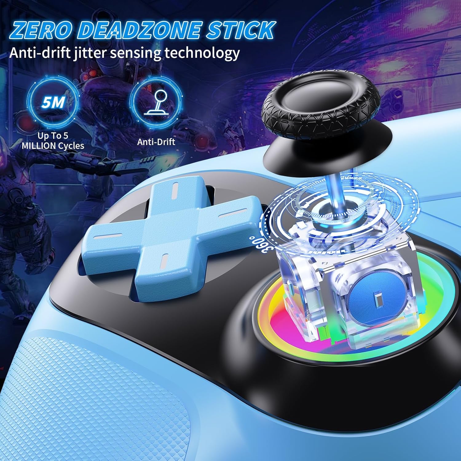 RGB Wireless Controller for Ps5/Playstation 5 PC, Bluetooth Controller with Turbo, Macro, Dynamic Vibration, 6-Axis Motion Control, 3.5Mm Audio Jack, 1000Mah Battery, Speaker - Blue