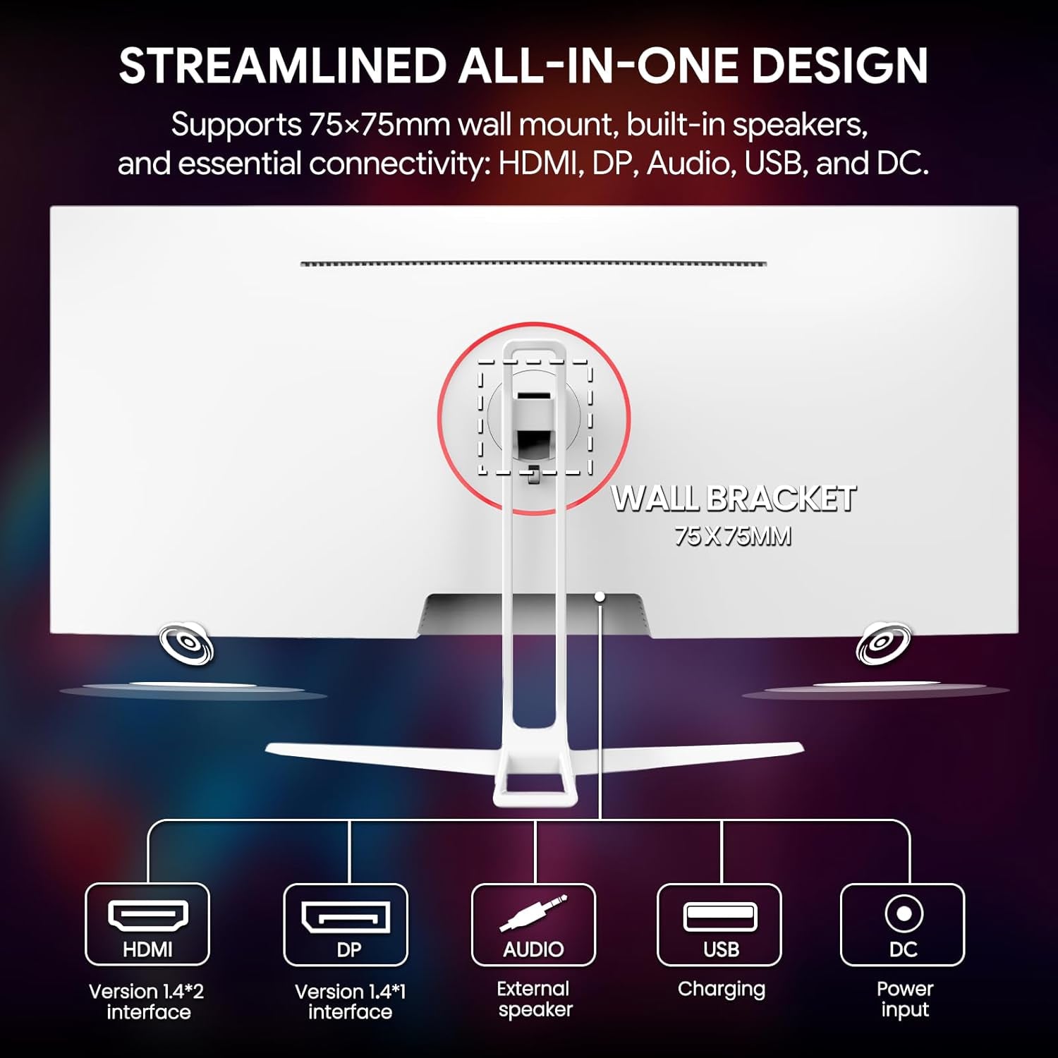 34'' Ultrawide Gaming Monitor 120HZ, 21:9 WFHD 2560X1080 IPS Panel Computer Monitors with Built-In Speakers, Support AMD Freesync, 120% Srgb, DP1.4 & HDMI1.4, Wall Mountable Installs-White