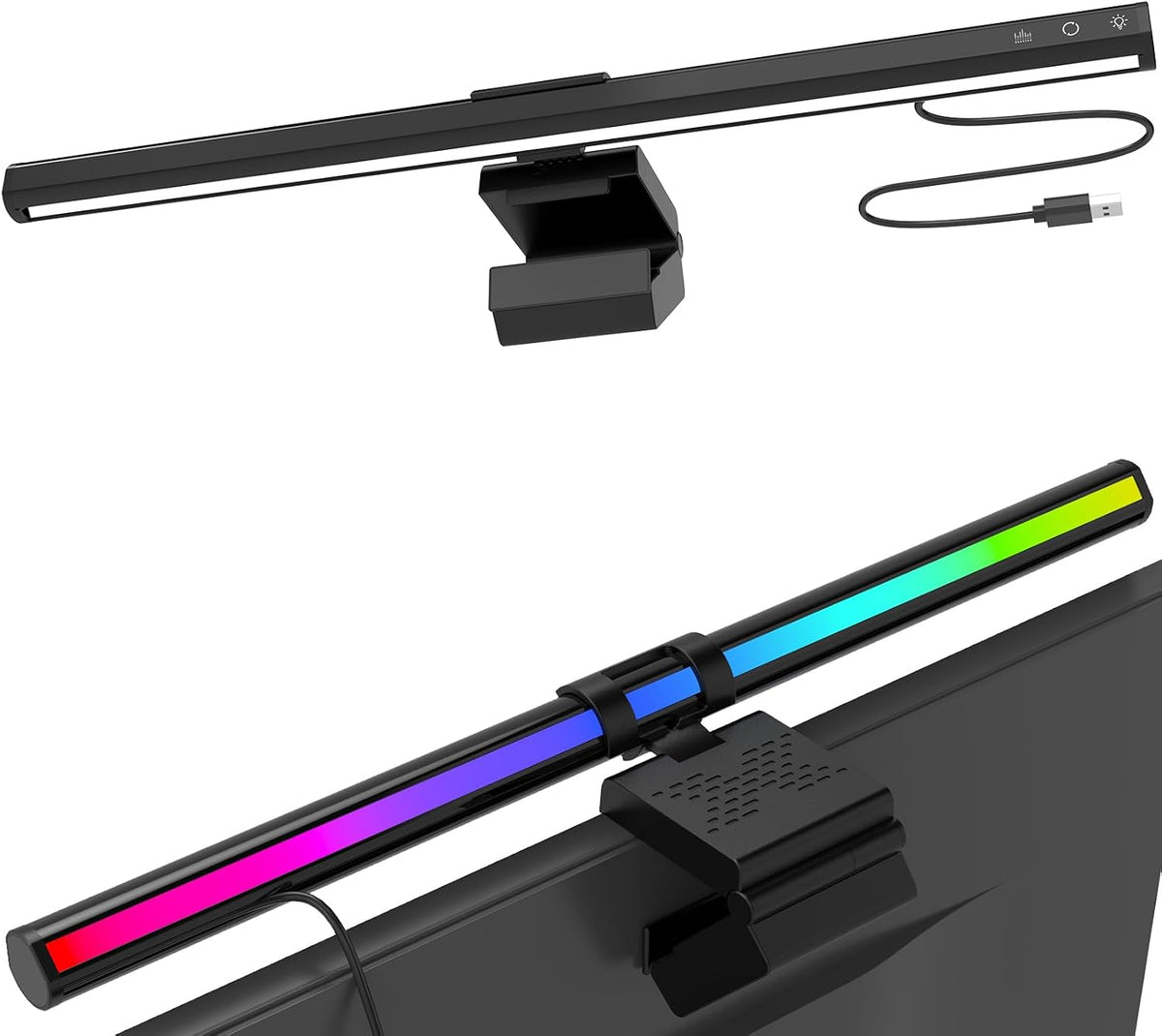 BZHKU 16.6" RGB Monitor Light Bar, Dimmable Gaming Desk Light with 9 RGB Modes & 3 Color Temperatures