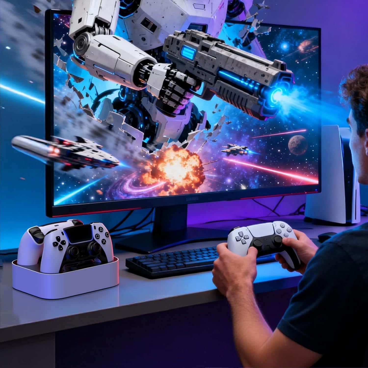 PS5 Controller Charger Dock, Fast Dual Charging Station with LED Indicator