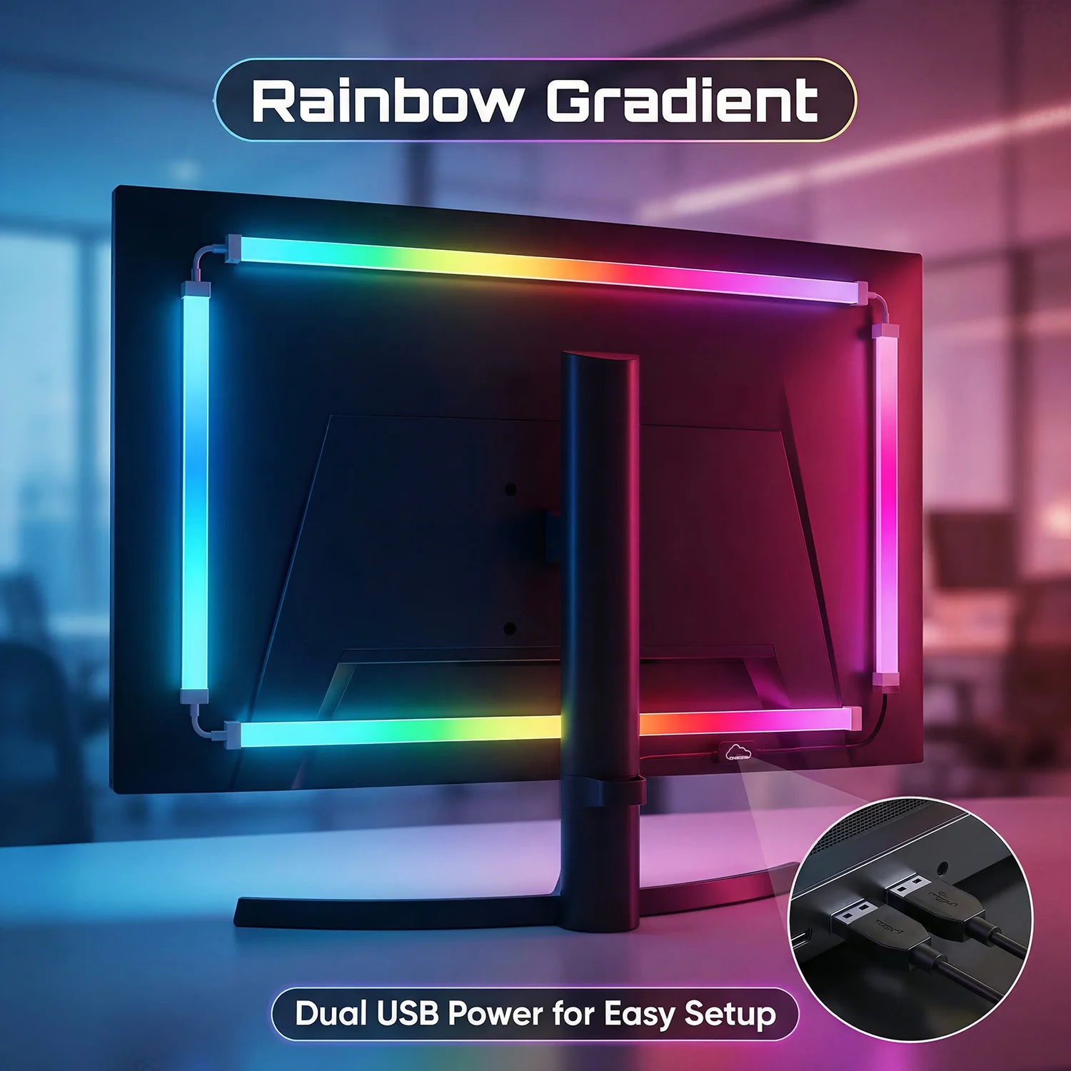 RGBIC PC Monitor Backlight - 360° 4-Side Screen Mirror Sync - Zero Lag Reactive Gaming Lights for Windows & Mac